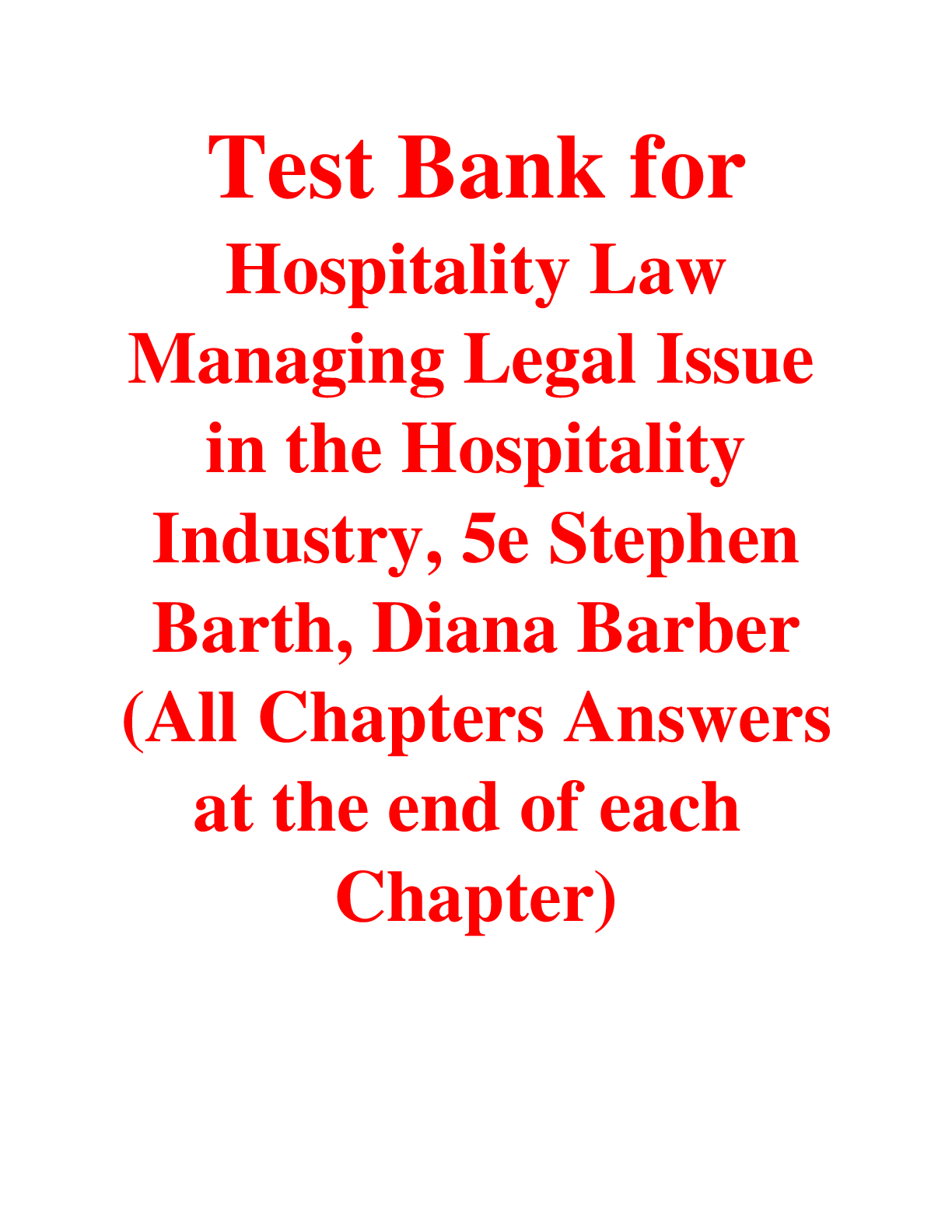 Preview of Hospitality Law Managing Legal Issues in the Hospitality Industry, 5e Stephen Barth, Diana